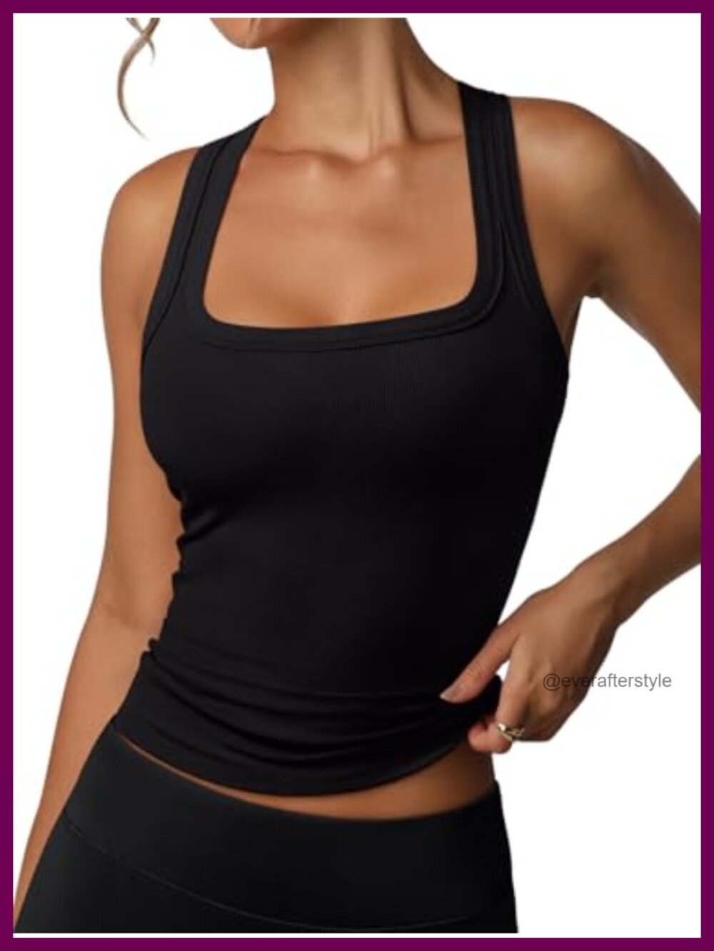 Ribbed Built-In Bra Racerback Square Neck Tank Top Sleeveless